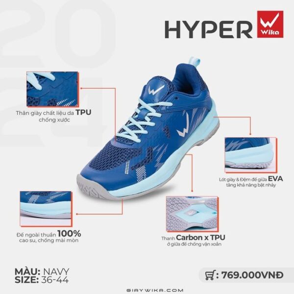 Giày Cầu Lông Wika Hyper – Xanh Navy Thể Thao Hiện Đại