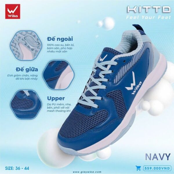 Giày Cầu Lông Wika Kitto - Màu Navy Trắng