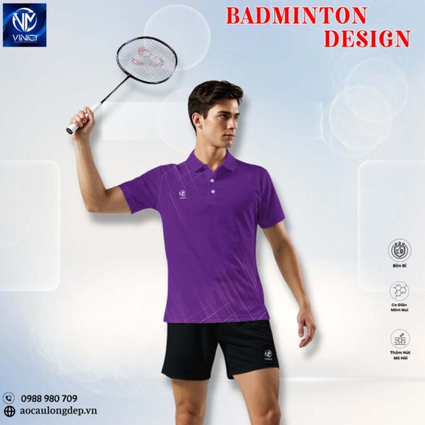 Áo Cầu Lông Nam Tím Đậm Vinici Sport – Thoáng Mát, Cá Tính, Cho Tay Vợt Trẻ