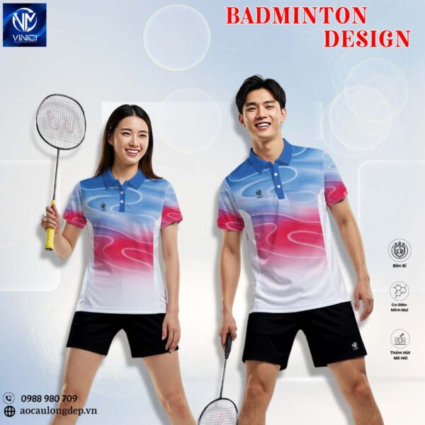 Áo Cầu Lông Đồng Phục Vinici Sport 10 – Xanh Dương Hồng Trắng Năng Động