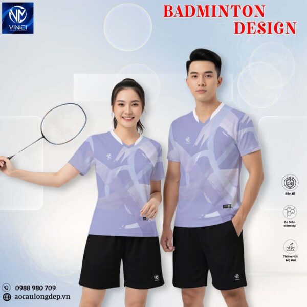 Áo cầu lông Vinici tím pastel phối trắng - Mát mẻ, thời trang và năng động