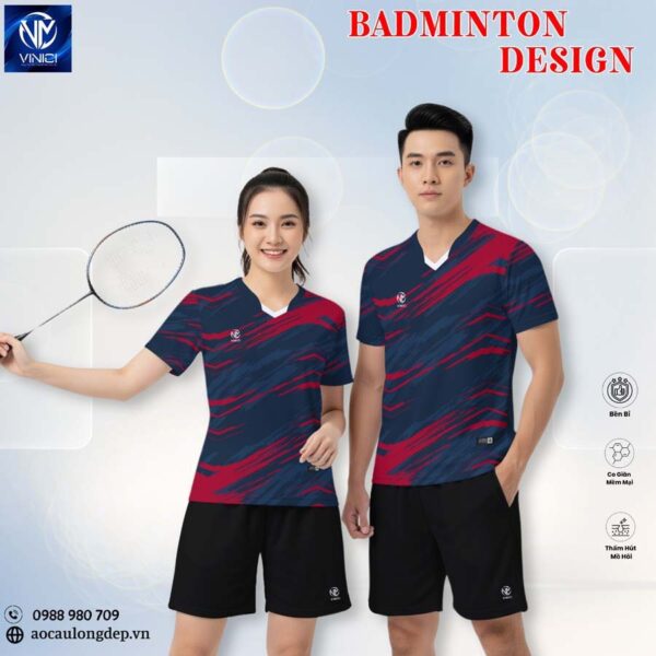 Áo cầu lông unisex Vinici Sport 11 – Xanh Navy & Đỏ Bordeaux