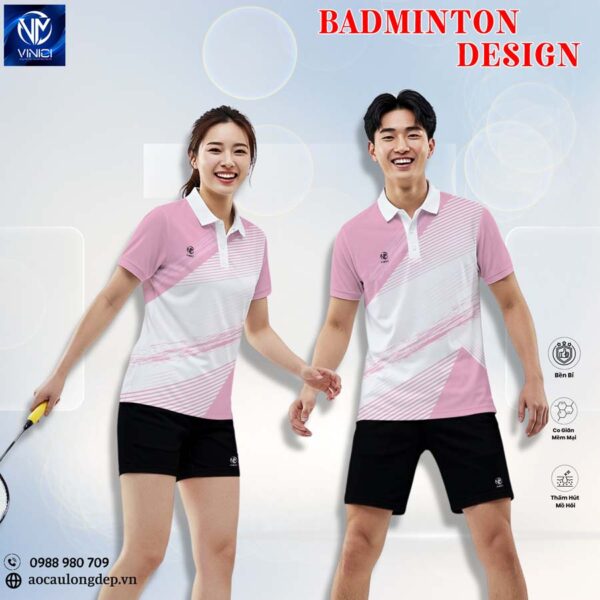 Áo cầu lông đôi Vinici Sport 12 - Hồng Pastel Trắng Thể Thao