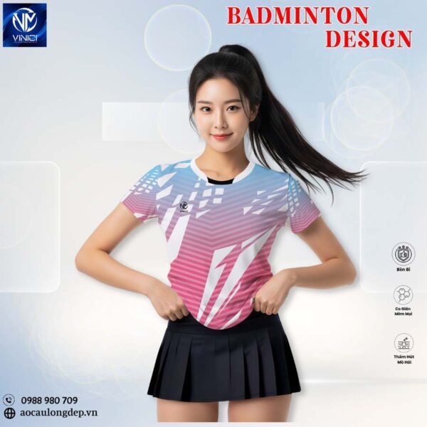 Áo cầu lông Vinici Sport 12 – Hồng pastel chuyển xanh dương hiện đại