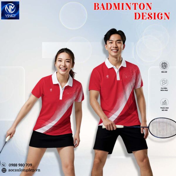 Áo cầu lông cặp đôi Vinici Sport 13 - Đỏ trắng năng động
