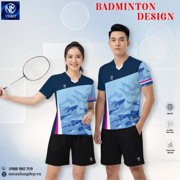 Áo cầu lông Vinici Sport 13 - Xanh navy phối trắng, thiết kế thể thao hiện đại