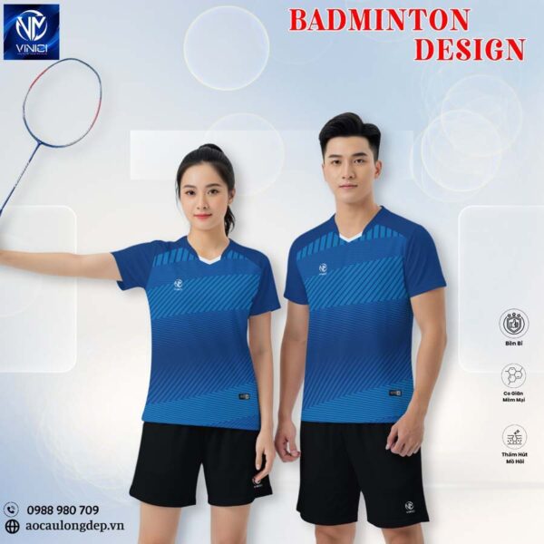 Áo cầu lông nam Vinici Sport 15 xanh phối trắng - Mát mẻ, năng động