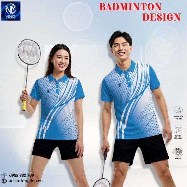 Áo Cầu Lông Nam Nữ Màu Xanh Dương Viền Trắng Vinici Sport 17