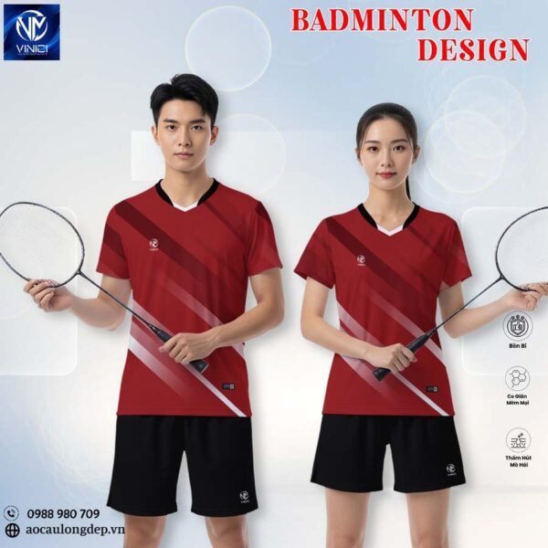 Áo Cầu Lông Vinici Sport 17 Màu Đỏ Đô Năng Động – Phối Cổ Đen Viền Trắng