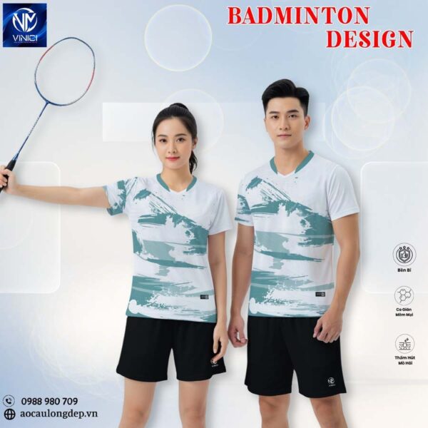 Bộ Đồ Cầu Lông Trắng Xanh Pastel | VInici Sport 18-1