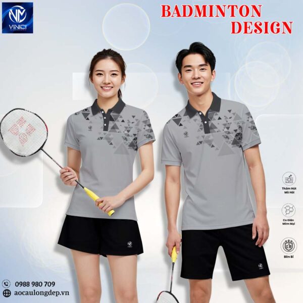 Áo Cầu Lông Unisex Xám Tro Đen - Vinici Sport 19-2