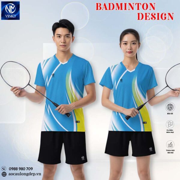 Đồng phục cầu lông xanh da trời Vinici Sport 21 – Thiết kế loang hiện đại, thoáng mát vượt trội