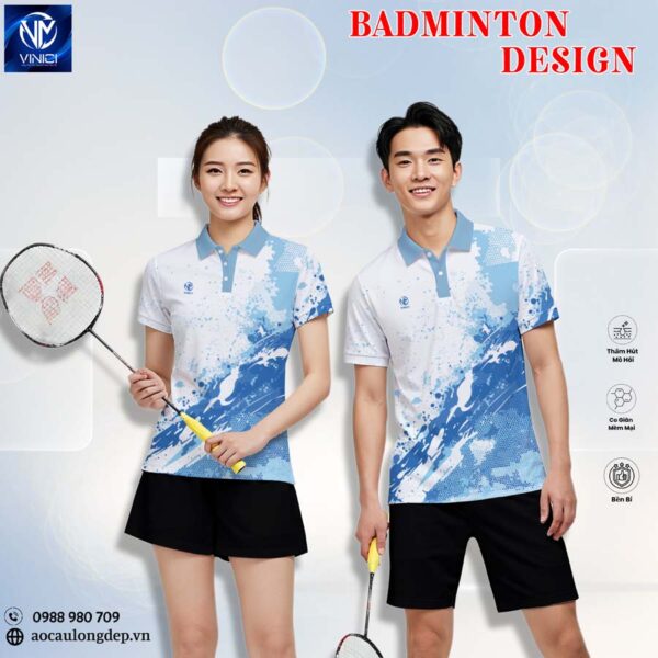 Áo Cầu Lông Nam Trắng Phối Xanh Dương Vinici Sport 22 - Năng Động & Mát Mẻ