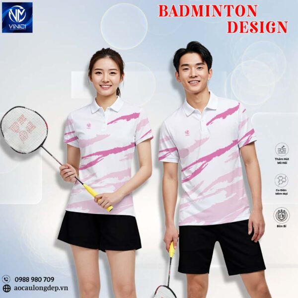 Áo cầu lông Vinici Sport 23 - Trắng phối hồng tím nhạt cá tính