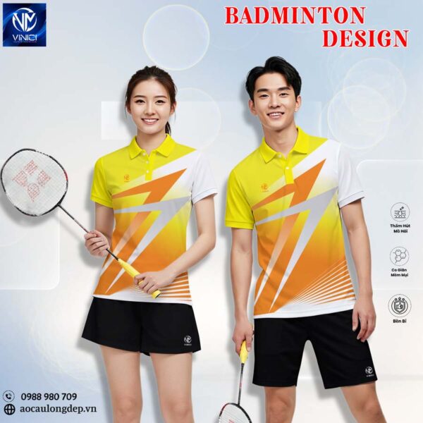 Áo Cầu Lông Trắng Cam VInici Sport 24 – Năng Động & Cá Tính