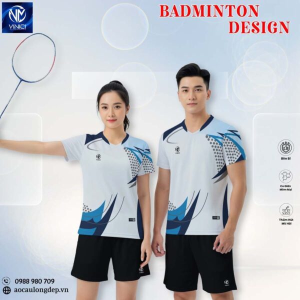 Áo cầu lông Vinici Sport 26 - Trắng Xanh Navy Thể Thao Hiện Đại