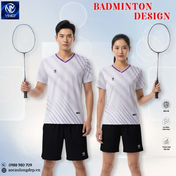 Áo Cầu Lông Nam Nữ Màu Trắng Tím - Vinici Sport 3.1