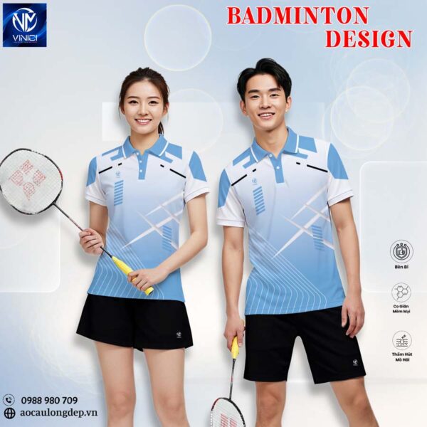 Áo cầu lông Vinici Sport Xanh Dương Trắng – Thiết kế Unisex Năng Động