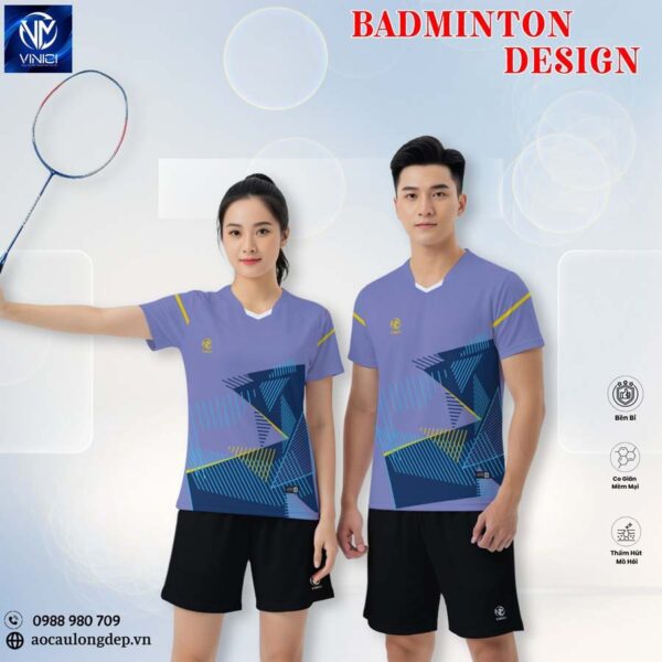 Áo Cầu Lông Nam Nữ Màu Tím Pastel Vinici Sport 8-1 – Năng Động & Cá Tính