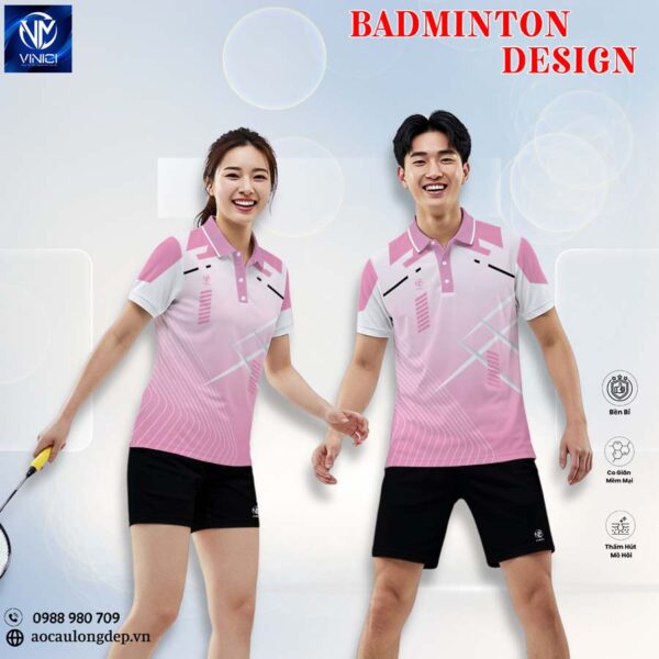 Áo Cầu Lông VInici Sport Hồng Phấn Trắng – Năng Động & Thời Trang