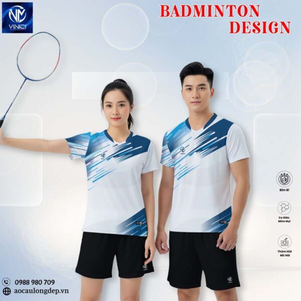 Bộ quần áo cầu lông VInici Sport 9-1 trắng xanh mát mẻ năng động