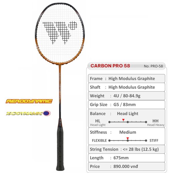 Vợt Cầu Lông Wish Carbon Pro 58 - Đen Cam Ánh Kim