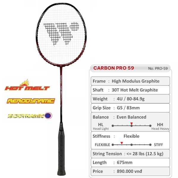 Vợt cầu lông Carbon Pro 59 - Đen Đỏ Mận