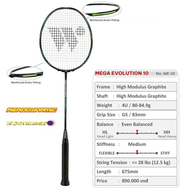 Vợt Cầu Lông Mega Evolution 10 - Đen Xanh Neon Cá Tính
