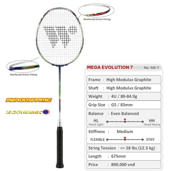 Vợt Cầu Lông MEGA EVOLUTION 7 - Trắng Xanh Năng Động