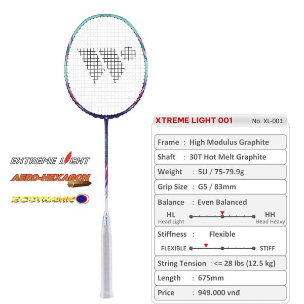Vợt Cầu Lông XTREME LIGHT 001 Trắng Xanh Tím – Nhẹ Nhàng, Năng Động