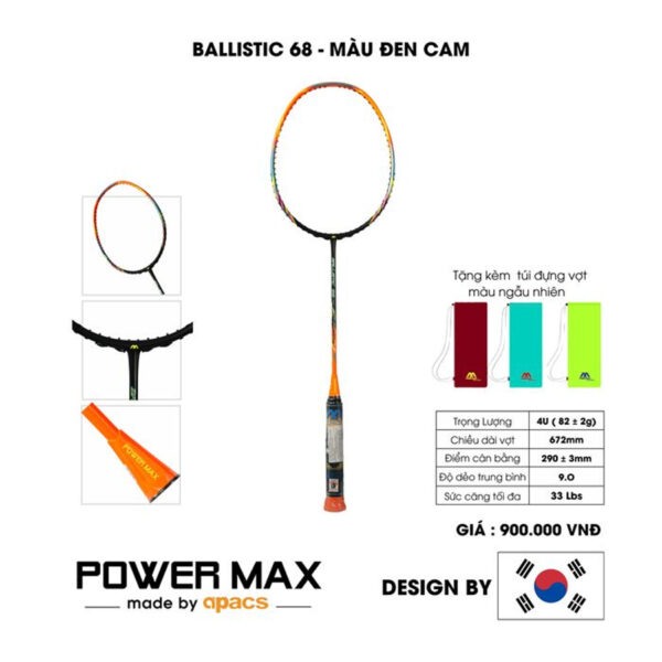 Vợt Cầu Lông Ballistic 68 Đen Cam – Sức Mạnh & Tốc Độ Trong Từng Cú Đánh
