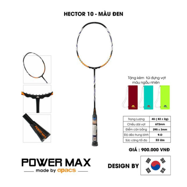Vợt cầu lông Power Max Hector 10 màu đen cá tính