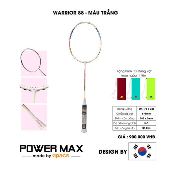 Vợt Cầu Lông Warrior 88 Trắng Ngọc Trai – Nhẹ, Bền, Cá Tính