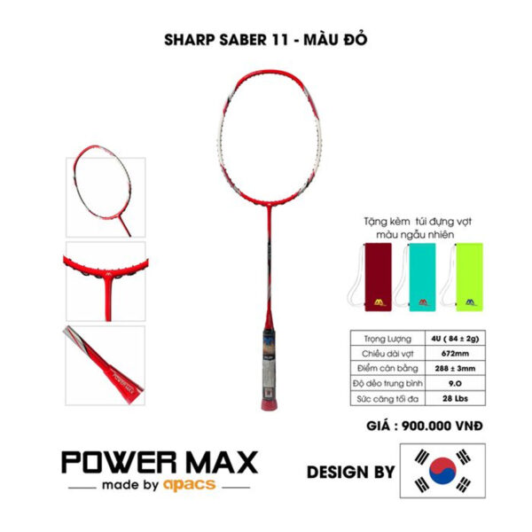 Vợt cầu lông Power Max Sharp Saber 11 Đỏ – Mạnh mẽ và Cá tính