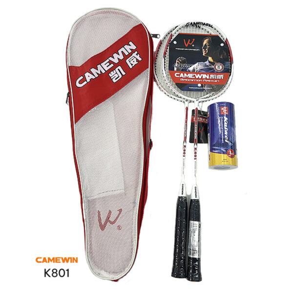 Vợt Cầu Lông Đôi Camewin K801 Trắng Đỏ - Tặng Ống Cầu